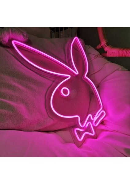Neon LED Playboy Tavşan Dekoratif Duvar Aydınlatması ve Aksesuar Açma Kapama Özellikli 40 x 30 cm