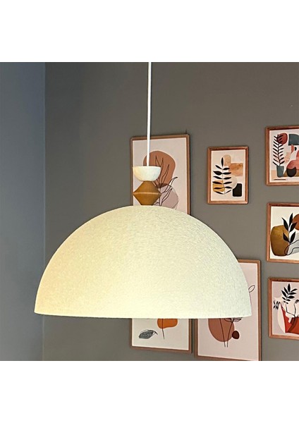 Linate Dokulu Açık Krem Q Ahşap Şapka Avize Tekli Sarkıt Salon Kuaför Dekoratif Aydınlatma