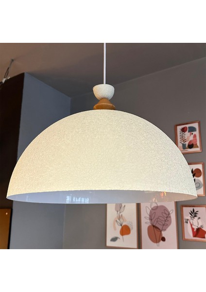 Linate Dokulu Açık Krem Q Ahşap Şapka Avize Tekli Sarkıt Salon Kuaför Dekoratif Aydınlatma modelleri