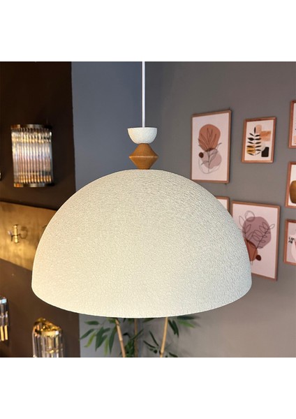 Linate Dokulu Açık Krem Q Ahşap Şapka Avize Tekli Sarkıt Salon Kuaför Dekoratif Aydınlatma indirimleri