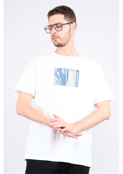 Çetinkaya Mentality 3719 Bisiklet Yaka Penye Regular Baskılı T-Shirt Krem