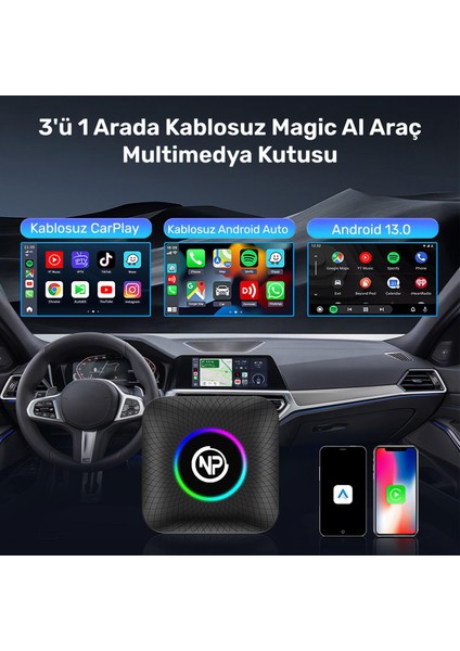NPCP01 Sım Kartlı ANDROID13 8GB/128GB Tvbox, Youtube, Netflix, Carlinkit, Playstore Kablosuz Carplay