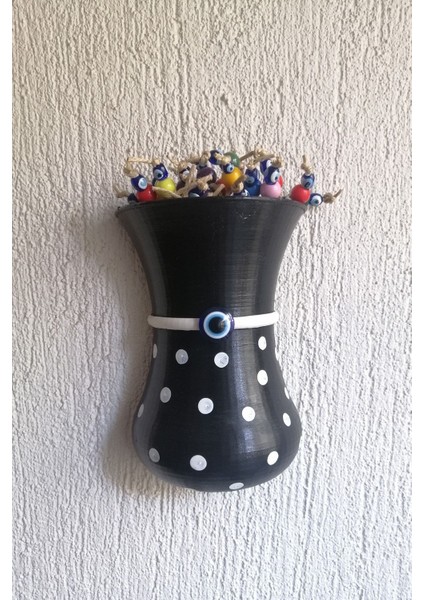 Puantiyeli Renkli Boncuklu Yarım Saksı Duvar Balkon Kapı Süsü