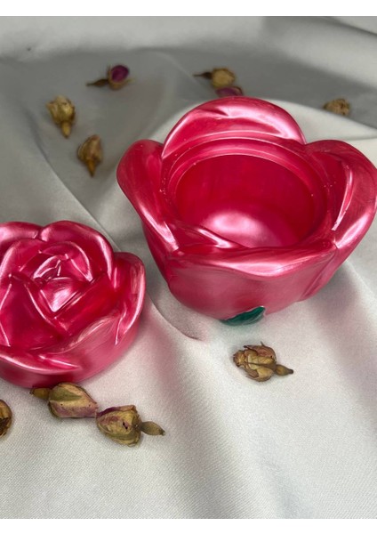 Pembe Gül Kapaklı Dekoratif Takı Kutusu, Gül Dekoratif Objesi, Dekoratif Kutusu indirimleri