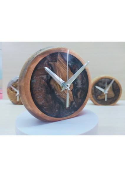 12 cm Çap-El Yapımı Epoksi ve Ahşap Masa Saati