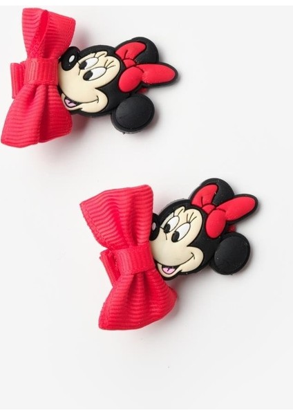 Kırmızı Fiyonk Detaylı Mickey Figürlü Kız Çocuk Toka Set