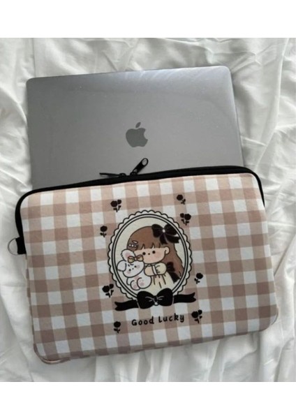 Kawaii Ekose Ribbon Notebook Laptop Tablet Kılıfı Evrak Seyahat Düzenleyici Çok Amaçlı Çanta Hediye