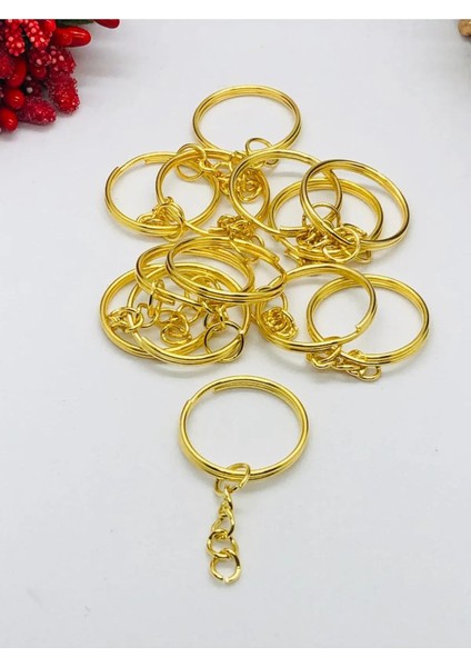 Gold Anahtarlık 🔑 Aparatı 25 mm Zincirli Anahtarlık Aparatı Paslanmaz Dayanıklı Nikel Kaplama