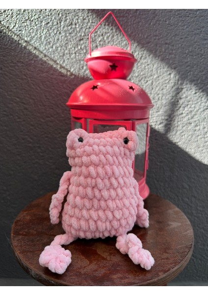 El Yapımı Örgü Pembe Kurbağa Oyuncak Amigurumi