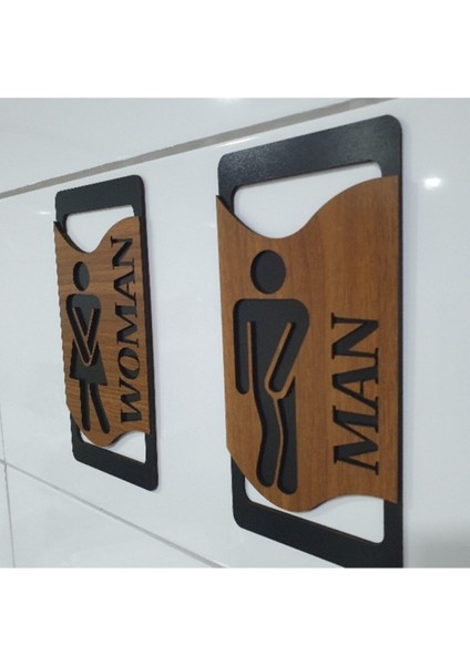 3D Lazer Kesim Ahşap Wc Tuvalet Tabelası Erkek Kadın Yönlendirme Levhası 12X25 cm
