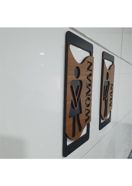 3D Lazer Kesim Ahşap Wc Tuvalet Tabelası Erkek Kadın Yönlendirme Levhası 12X25 cm