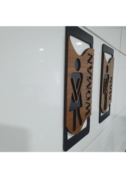 3D Lazer Kesim Ahşap Wc Tuvalet Tabelası Erkek Kadın Yönlendirme Levhası 12X25 cm