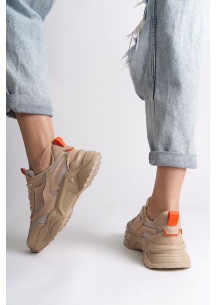 Tokyo Bağcıklı Ortopedik Taban Triko Detaylı Kadın Spor Ayakkabı Tt - Ten/turuncu modelleri