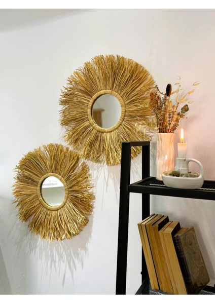 Dekoratif Ayna, Rafya Ayna, Duvar Aynası, 2 'li Ayna Seti, Konsol Aynası, Duvar Süsü