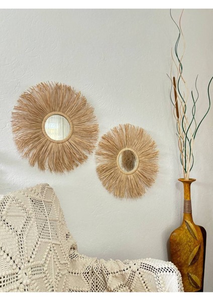 Dekoratif Ayna, Rafya Ayna, Duvar Aynası, 2 'li Ayna Seti, Konsol Aynası, Duvar Süsü fırsatları