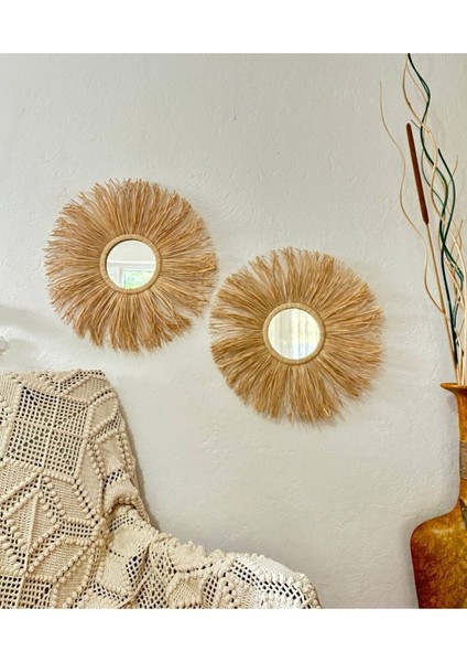 Dekoratif Ayna, Rafya Ayna, Duvar Aynası, 2 'li Ayna Seti, Konsol Aynası, Duvar Süsü indirimleri