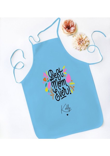 Kişiye Özel Isimli Anneler Günü Tasarımlı Mavi Mutfak Önlüğü