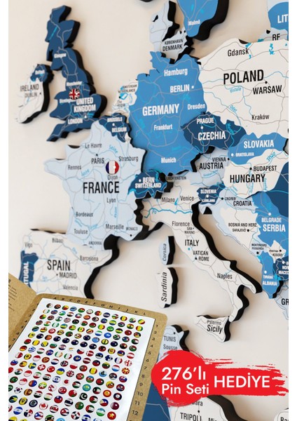 Renkli Tasarım 3D Ahşap Dünya Haritası - Ahşap Dünya Haritası