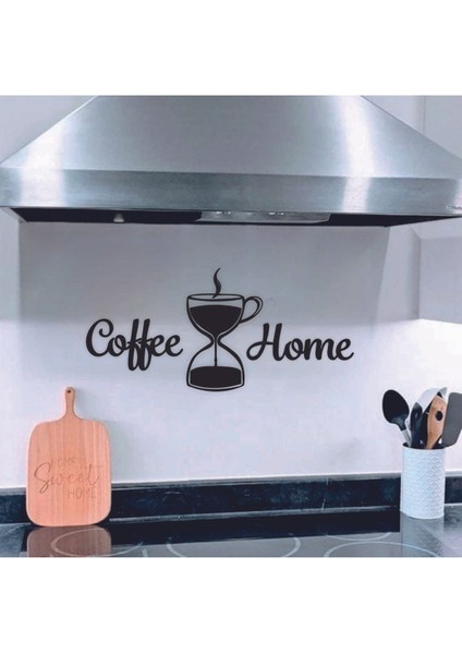 Siyah Ahşap Coffee Home Yazılı Duvar Dekoru-Mutfak Kahve Köşesi Için Dekoratif Tablo
