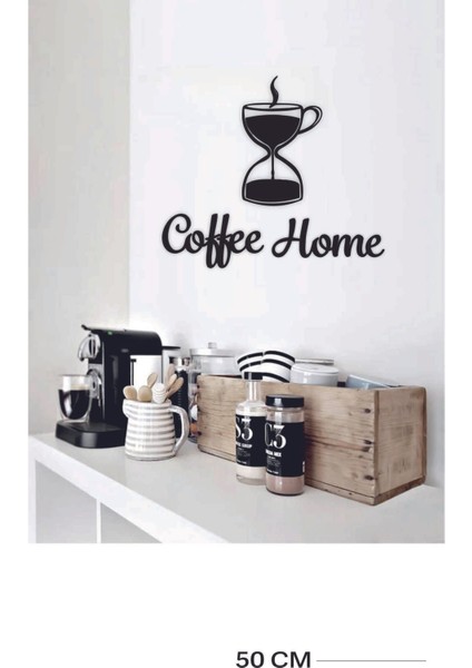 Siyah Ahşap Coffee Home Yazılı Duvar Dekoru-Mutfak Kahve Köşesi Için Dekoratif Tablo