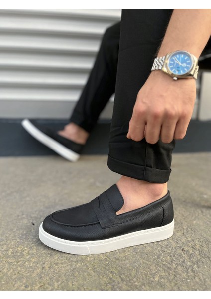 JY180 Estilo x Bağcıksız Cilt Erkek Günlük Spor Klasik Ayakkabı Cbt - Siyah