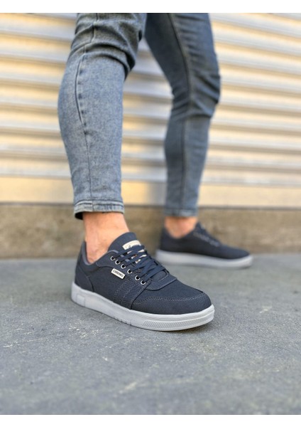 JY0118 Rex Bağcıklı Keten Kumaş Erkek Günlük Sneaker Ayakkabı Kgt - Füme
