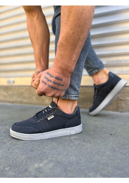 JY0118 Rex Bağcıklı Keten Kumaş Erkek Günlük Sneaker Ayakkabı Kgt - Füme