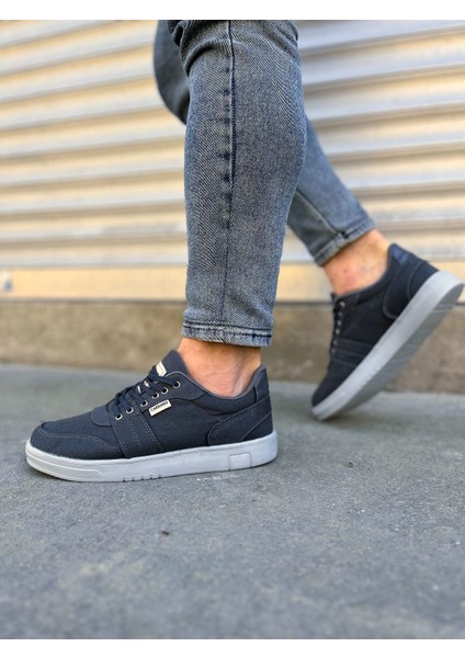 JY0118 Rex Bağcıklı Keten Kumaş Erkek Günlük Sneaker Ayakkabı Kgt - Füme