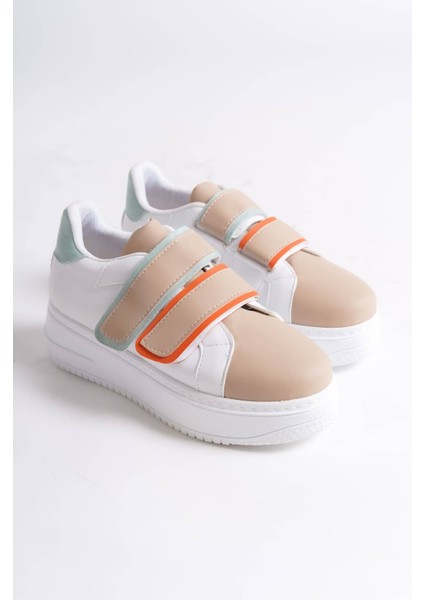 Valencıa Bağcıksız Cırt Cırtlı Ortopedik Taban Kadın Sneaker Spor Ayakkabı Bt - Beyaz/ten/mavi fırsatları