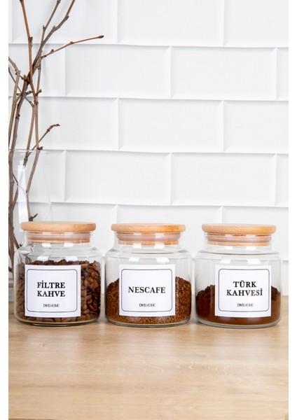 3'lü Ahşap Vakum Kapaklı Nescafe,türk Kahvesi,filtre Kahve Etiketli Cam Saklama Kabı Kavanoz 500 ml fiyatları