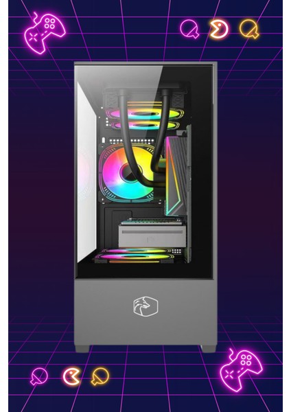 Vesta Siyah 5x Raınbow Fanlı Oyuncu Kasası Mikroatx -Boş Kasa