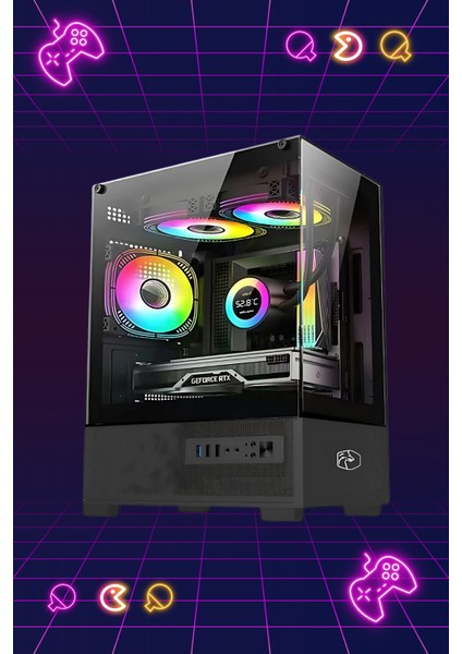 Vesta Siyah 5x Raınbow Fanlı Oyuncu Kasası Mikroatx -Boş Kasa