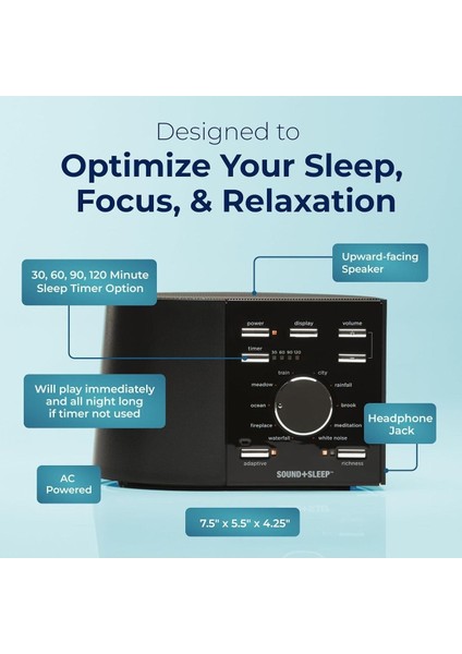 Sound+Sleep Uyku Terapisi Cihazı ASM1002, 30 Ses Seçeneği, Adaptif Ses ve Uyku Zamanlayıcısı