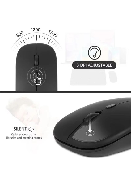 Apple Macbook Laptop Ipad Uyumlu Şarj Edilebilir Bluetooth + 2.4ghz Wifi Kablosuz Sessiz Mause Fare indirimleri