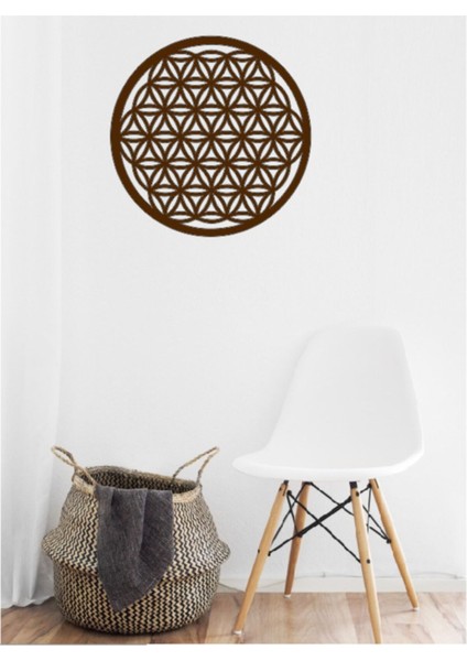 Ahşap Yaşam Çiçeği Geometrik Tablo (Kahverengi)