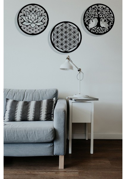 3lü Sriyantra Lotus Yaşam Ağacı Tablo Duvar Dekorasyonu Hediyelik Minimalsit Tablo