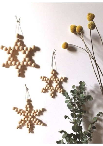 Dekoratif Ahşap Boncuklu Yıldız ve Kartanesi Set Salon Balkon Çocuk Bebek Odası Duvar Kapı Süsü