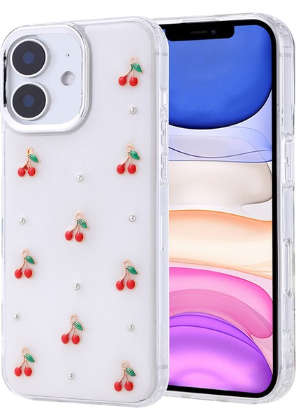 Apple iPhone 11 Kılıf Köşeleri Airbag Kiraz Tasarım Simli Şeffaf Ince Silikon Kapak