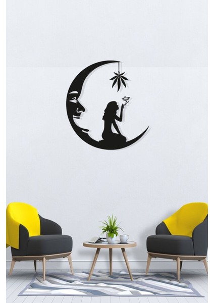 Ay Içerisinde DEKORATİF(45*45CM) Ahşap Mdf Lazer Kesim 3mm Duvar Süsü (Kendinden Yapışkanlı)