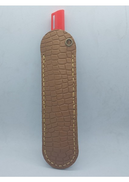 Hakiki Baskılı Vaketa Deri Açık Kahve Renkli Somon Rengi Kenar Dikişli El Yapımı Kalemlik fiyatları