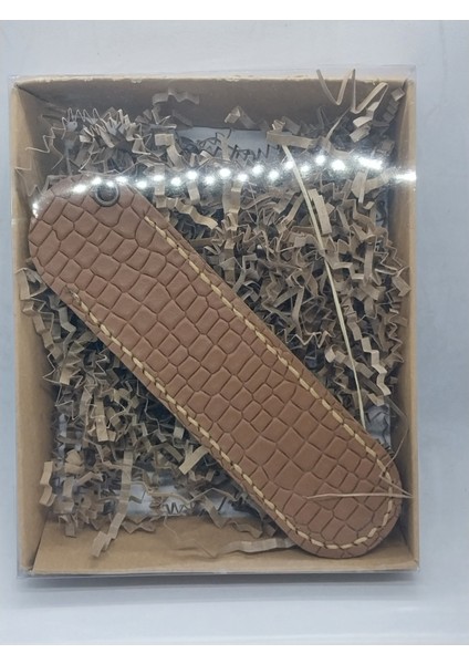 Hakiki Baskılı Vaketa Deri Açık Kahve Renkli Somon Rengi Kenar Dikişli El Yapımı Kalemlik modelleri