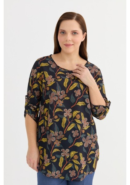 Büyük Beden Yanları Yırtmaçlı Çiçek Desen Bluz modelleri