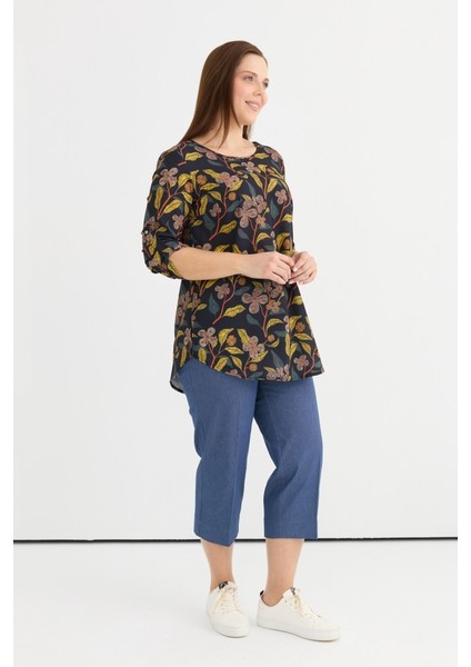 Büyük Beden Yanları Yırtmaçlı Çiçek Desen Bluz indirimleri