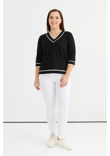 Büyük Beden Etek ve Kol Ucu Ribanalı Penye Bluz fırsatları