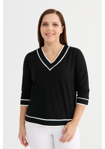 Büyük Beden Etek ve Kol Ucu Ribanalı Penye Bluz indirimleri