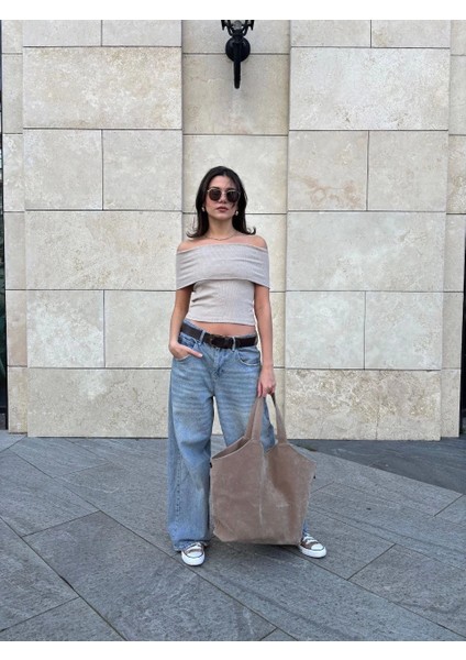 Madonna Yaka Taş Rengi/bej Düşük Kol Omuzları Açık Slim Fit Bluz fiyatları