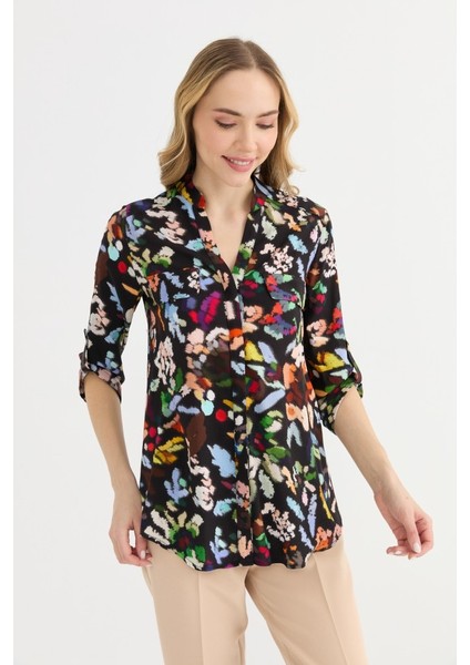 Hakim Yaka Cepli Sulu Boya Görüntülü Bluz fiyatları