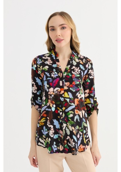 Hakim Yaka Cepli Sulu Boya Görüntülü Bluz modelleri