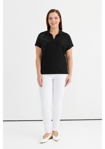 Büyük Beden Düşük Kol Omuzu Payetli Penye Bluz indirimleri