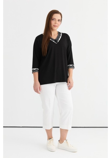 Büyük Beden Dantel Kombinli Penye Bluz fiyatları